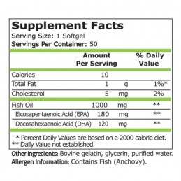 Pure Nutrition USA Omega 3, 1000mg, 50 Gelule, 180 EPA si 120 DHA, Ulei de peste Beneficiile Omega 3 ulei de peste: ofera un rap