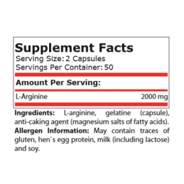 Pure Nutrition USA L-Arginine 1000 mg 100 capsule, pentru potenta Beneficii L-Arginine: ajuta la cresterea nivelului de Oxid Nit