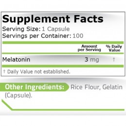 Supliment alimentar Melatonină 3 mg - 100 capsule, somn odihnitor, relaxare- Pure Nutrition USA Beneficii Melatonina: sustine so