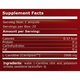 Pure Nutrition USA L-Carnitina 2000 mg, 25 ml, 20 ampule Beneficii L-Carnitina: arde grasimea, ajuta la cresterea masei muscular