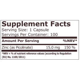 Pure Nutrition USA Zinc Picolinate - 15 mg, 100 Capsule Beneficii Zinc: reglarea proceselor metabolice si a activitatii enzimelo