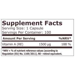 Vitamin A 5000 IU (1500 mcg) - 100 Capsule (incurajeaza pielea vibranta sanatoasa, sprijina parul stralucitor si unghiile) Benef